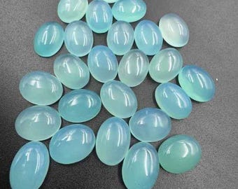 AAA Aqua Chalcedony Cabochon: Oval Gemstone, India Origin