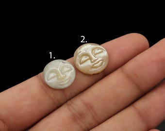 Hand Carved Mother of Pearl Moon Face Cabochon: 15-16mm