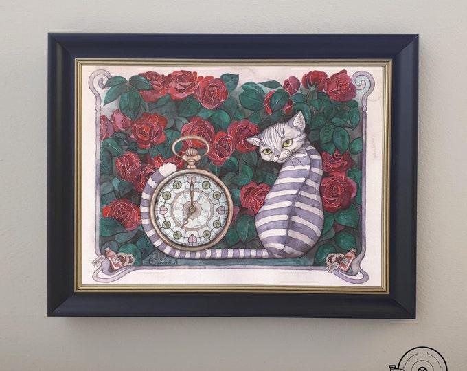 fantasy illustration Watercolor Print \u00abThe Cheshire Cat\u00bb reproduction of original