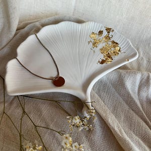 Ginkgo leaf jewelry bowl made of Raysin with gold leaf | Handmade decorative bowl | Boho natural decoration gift idea