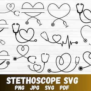 Stéthoscope Svg Bundle stéthoscope monogramme Svg coeur stéthoscope Svg infirmière Svg docteur Svg stéthoscope nom Svg téléchargement numérique