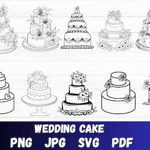 Bundle Svg de gâteau, gâteau de mariage SVG, Svg de gâteau à plusieurs niveaux, Svg de gâteau à la crème, Svg de mariée, gâteau d&#39;anniversaire svg, fichiers de coupe Svg, Silhouette, Png