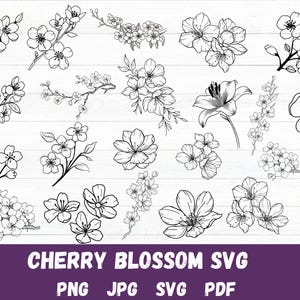 Cherry Blossom SVG,Wildflower SVG,Cherry Blossom Png,Cherry Flower Svg,Sakura Flower png,Svg Files For Cricut,Cherry Branch Png,Download