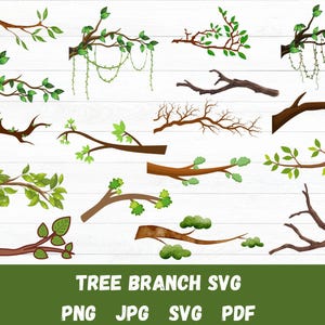 Branche d&#39;arbre Svg, Svg de branche, branche Png, clipart branche, Silhouette de branche, branche d&#39;arbre Svg coupe fichiers pour Cricut, branches Svg, arbre Svg