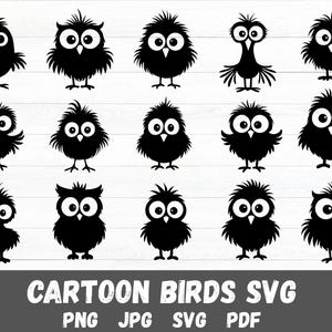Cartoon Birds SVG Bundle, Frazzled Bird Silhouette, Cartoon Bird Clipart Vector, Zapped Cute Birds Png, Instant Download, Cricut Files Svg