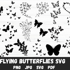 Flying butterflies svg bundle | Butterfly swarm svg cut file , png, cricut, clipart , Butterfly silhouette , Cut files, Flying butterfly svg