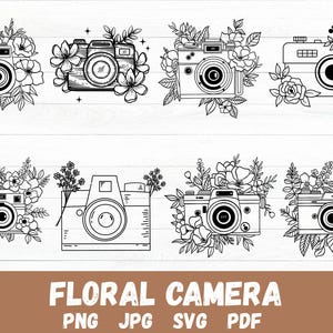 Floral Kamera svg bündel, Kamera png, Kamera Clipart svg, Kamera svg schnitt Dateien, Kamera Kontur, Kamera mit Blumen svg, Floral Kamera