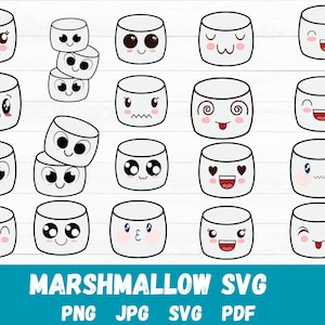 Marshmallow SVG - Smores Clipart, Smore SVG, Marshmallow Clipart, Black and White, Commercial Use, Kawaii Marshmallow Face SVG, Camping