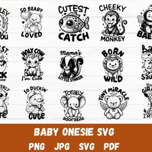 Baby Onesie SVG PNG Bundle, Funny Baby svg, Baby Shower svg, Newborn Bodysuit svg, Cute Baby Sayings svg, Adorable Baby svg, Baby Humor svg