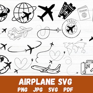 Airplane Bundle SVG PNG clipart, Travel svg, Love travel, vacation trip, honeymoon, Plane Route heart path cut file