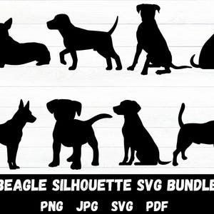 Beagle Silhouette Bundle, SVG, PNG, JPG, Digital Cut File, Commercial Use, Transparent Background, Instant Download, Ready to cut, Dog Svg
