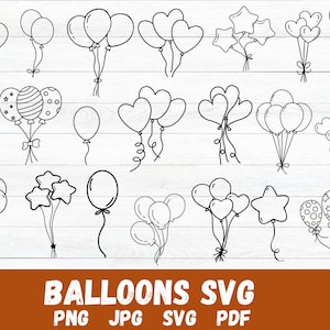 Balloons svg bundle, Balloon Outline Vector, Balloons Clipart, Balloon Birthday Party Celebration PNG, Ballon Cut files Digital Download