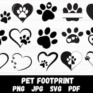 PET FOOTPRINT SVG Bundle Pet Paw Cricut Puppy Paw Svg Cut File Cat Paw Print Silhouette Dog Paw Clipart Vector Art Png Jpg