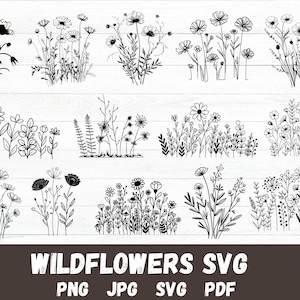 Wildflowers svg, Wild flower svg bundle, floral frame svg, Split monogram svg, Bouquet SVG, Floral svg, nature svg, flower sketch svg