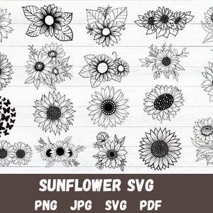 Sunflower SVG, Silhouette, T-shirt, Floral, Graphic, Digital, Commercial use, Instant download, Bundle, Vinyl, Vector, Cricut