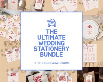ULTIMATE WEDDING STATIONERY Bundle  | Hand-Drawn Canva Templates | Editable, Printable, Unique Invitations, Signs & More