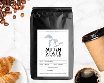 Mitten State Coffee Breakfast Blend Medium Roast, Fresh Roasted Whole Bean or Ground