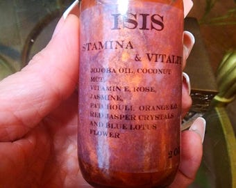 Isis Body Ritual Oil with Red Jasper Crystals and Blue Lotus Petals