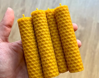 Juego de 6 velas de pilar de cera de abeja hechas a mano - Sin aroma, ecológicas, para decoración del hogar