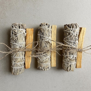 White Sage & Palo Santo Set of 3 | Salvia Apiana, Sacred Wood Smudge, Cleansing Kit for Meditation, Energy, Healing, Spiritual Ritual