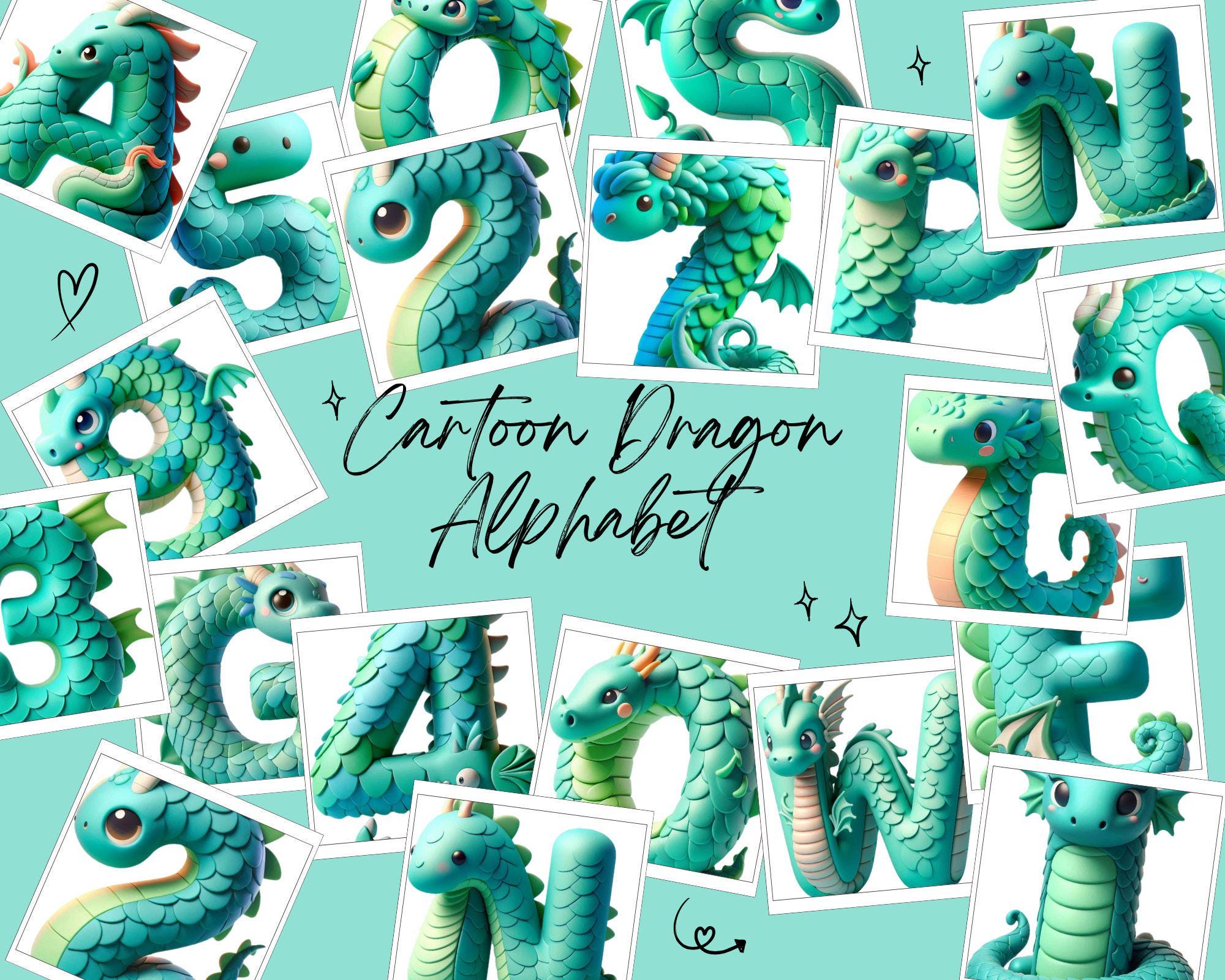 Cartoon Dragon Alphabet PNG Letters & Numbers 0-9 | Playful Fantasy ...