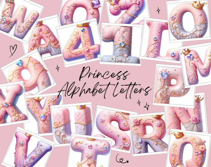 Princess Alphabet Letters PNG & Numbers 0-9 | Pink Royal Font Clipart A ...