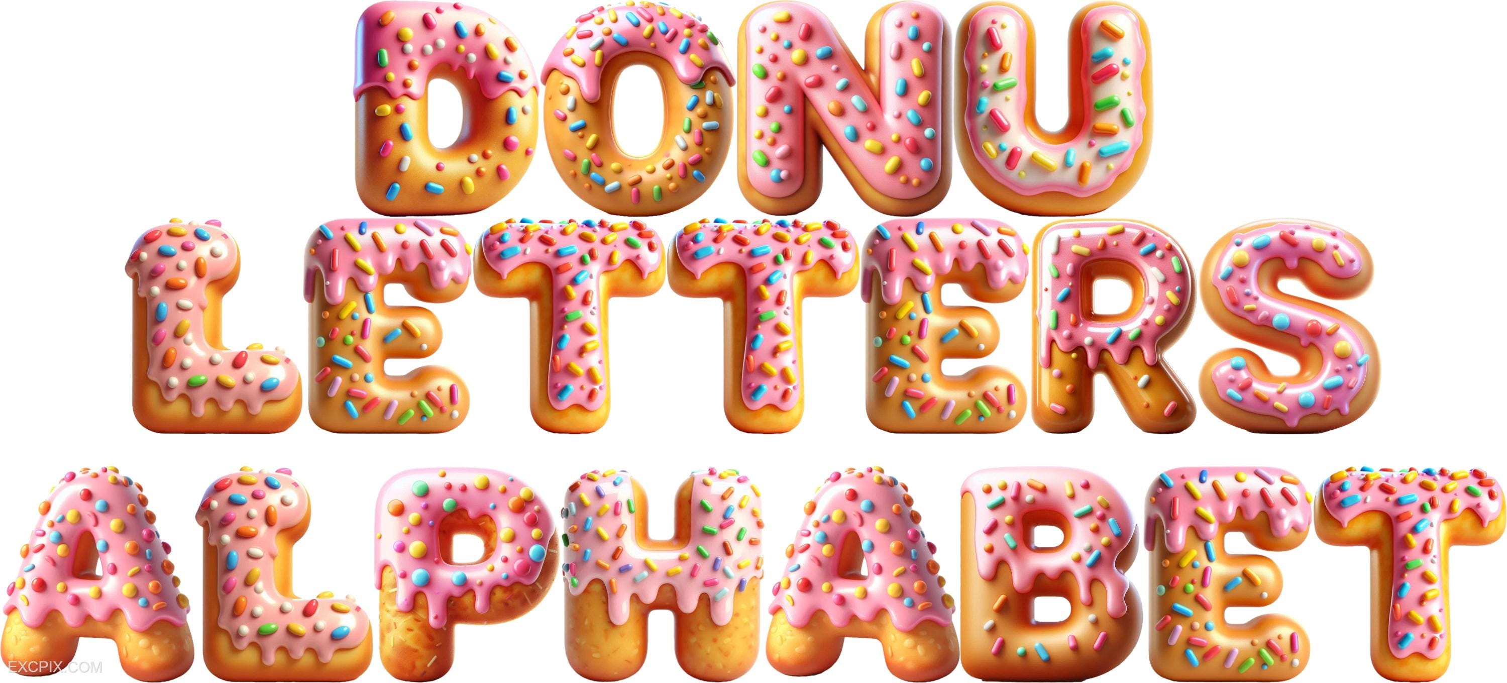 Alphabet Letter Donut PNG | Glazed Donut Letters Numbers 0-9 A-Z Font ...