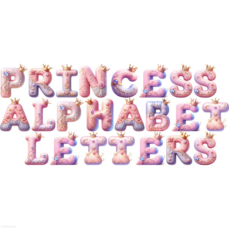 Princess Alphabet Letters PNG & Numbers 0-9 | Pink Royal Font Clipart A ...