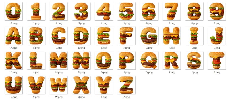 Hamburger Alphabet Letters PNG | Burger Font Clipart | Fast Food ...