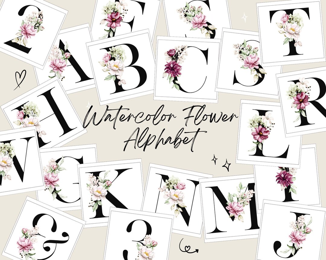 Lettering Alphabet - Watercolor Floral Alphabet PNG With Flowers ...