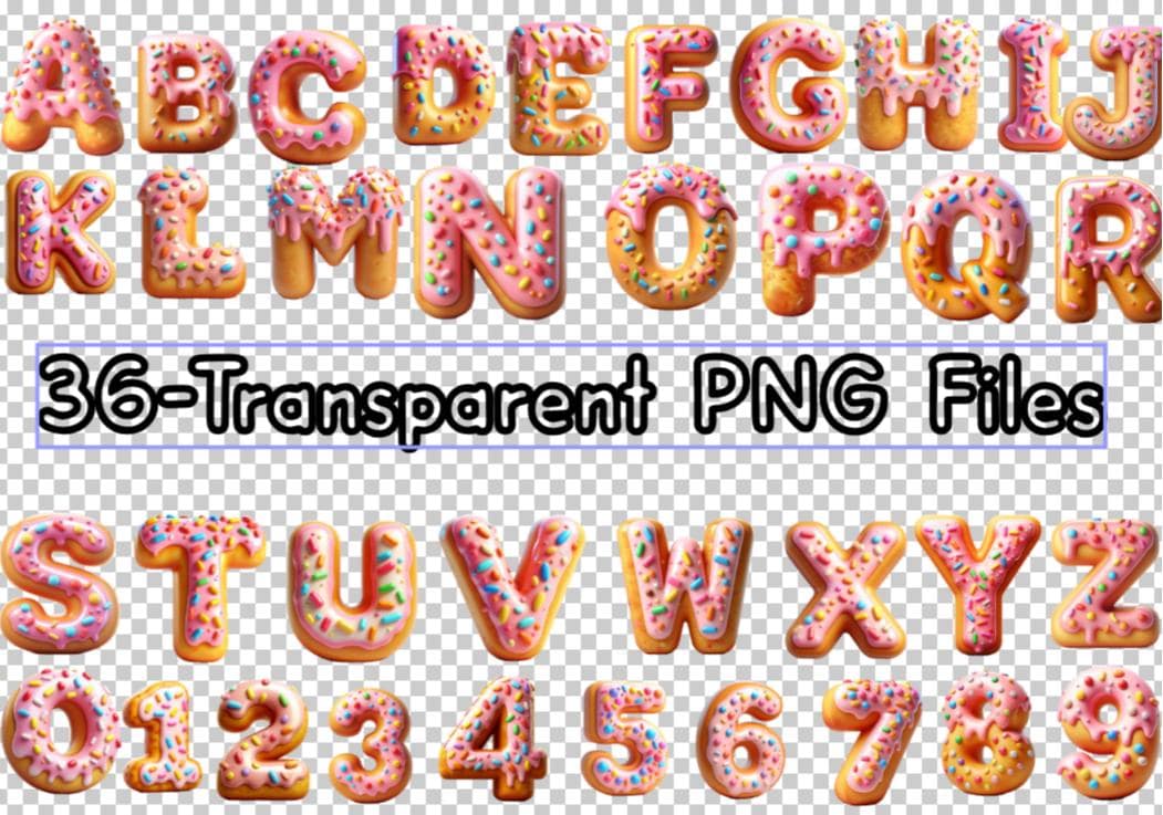 Glazed Lettering Alphabet Letter Donut PNG | Glazed Donut Letters Numbers 0-9 A-Z Font ...