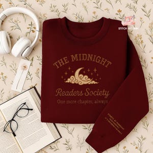 Midnight Readers Society Sweatshirt: Embroidered Book Club Shirt