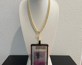 Kit Slabchain: Cadena cubana dorada + Estuche rojo BGS Slabmag + Elige el color de tu adaptador para tarjetas BGS de tamaño mediano