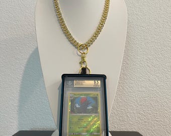 Kit Slabchain: Cadena cubana dorada + Estuche azul metalizado BGS Slabmag + Elige el color de tu adaptador para tarjetas BGS de tamaño mediano