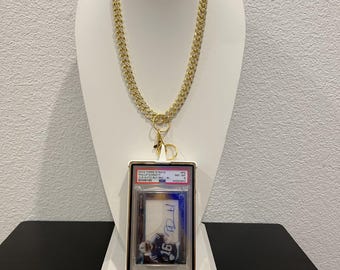 Slabchain Kit: Cuban Chain + Metallic Gold PSA Slabmag Case + Pick Your Adapter Color for Thick PSA Cards