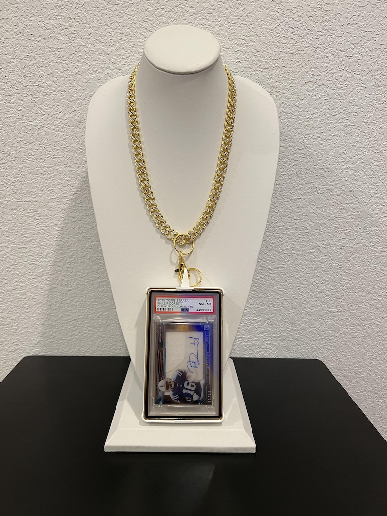 Slabchain Kit: Cuban Chain + Metallic Gold PSA Slabmag Case + Pick Your Adapter Color for Thick PSA Cards image 1