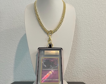 Slabchain Kit: Gold Cuban Chain + Matte Pink BGS Slabmag Case + Pick Your Adapter Color for Medium Size BGS Cards