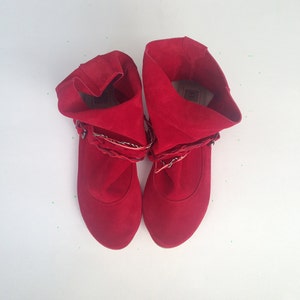 Red Ankle Boho Soft Boots in Italian Leather, Elehandmade Shoes