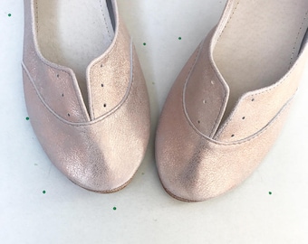 Oxfords Schuhe aus weichem Rose Gold Leder, Ballerinas Schuhe