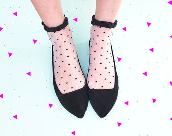 D'Orsay Pointy Toe Flats in Black Soft Italian Leather, Elehandmade Shoes