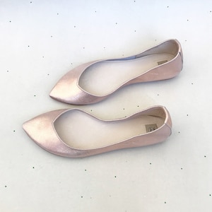 RESERVED FOR ELYSE - Rose Gold Wedding Flats For Bride, Pointy Ballet Shoes, Elehandmade