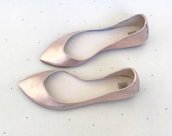 Rose Gold Wedding Flats For Bride, Pointy Ballet Shoes, Elehandmade