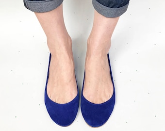 Blue Ballet Flats Shoes in Italian Leather, Elehandmade