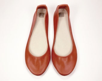 Handmade Ballet Flat Shoes in Red Italian Soft Leather, elehandmade