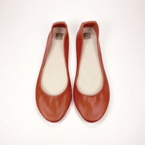 Handmade Ballet Flat Shoes in Red Italian Soft Leather, elehandmade