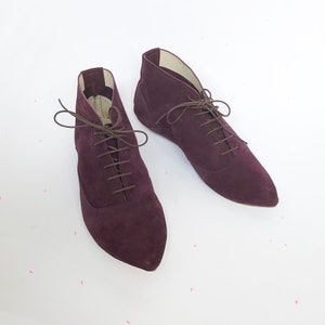 Womens Oxblood Leather Lace Up Ankle Boots | Comfortable Stylish Pointy Low Heel Boots | Elehandmade Shoes