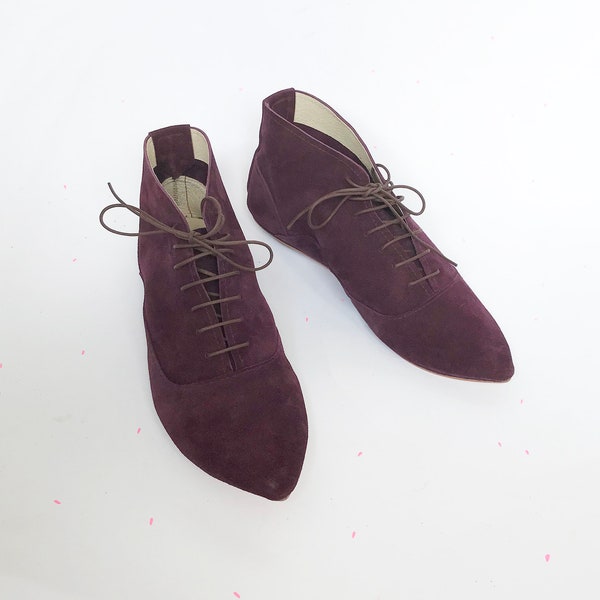 Bottines à lacets en cuir Oxblood pour femmes | Bottes confortables et élégantes à talons bas | Chaussures faites à la main