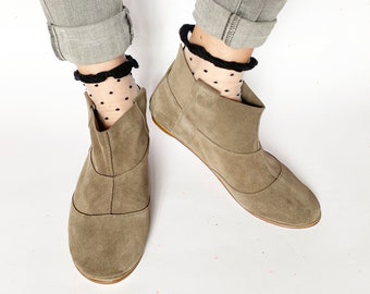 Women Ankle Boots in Taupe Italian Soft Leather, Elehandmade Shoes