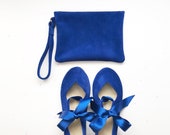 Bridal Purse Clutch in Royal Blue Soft Leather | Wedding Something Blue Matching Shoes and Purse | Elehandmade