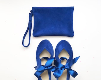 Braut Geldbörse Clutch in Royal Blau aus weichem Leder | etwas Blaue Hochzeit passende Schuhe und Geldbörse | Elehandgefertigt